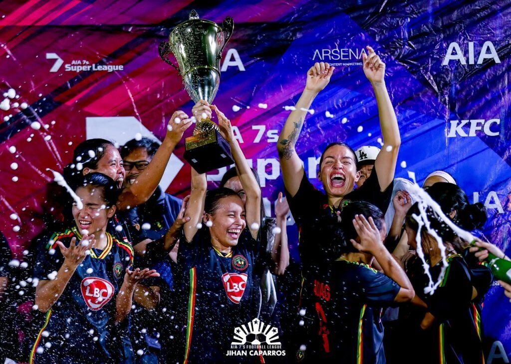 Kaya Iloilo FC whoop it up after winning the AIA 7s Football League Women's Division title on Sunday, June 2, 2024 at the Bridgetowne Complex in Pasig City. [AIA 7s Football League photo]