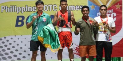 (L-R) In Light Welterweight 60 - 63.5 Kg, Silver - Raffy Chagsan University of Baguio, Gold Benie Tabaco-An University of Antique, Bronze John Loid Lorenzo Makilala Institute of Science and Technology Bronze Jobert Caramihan STI West Negros University