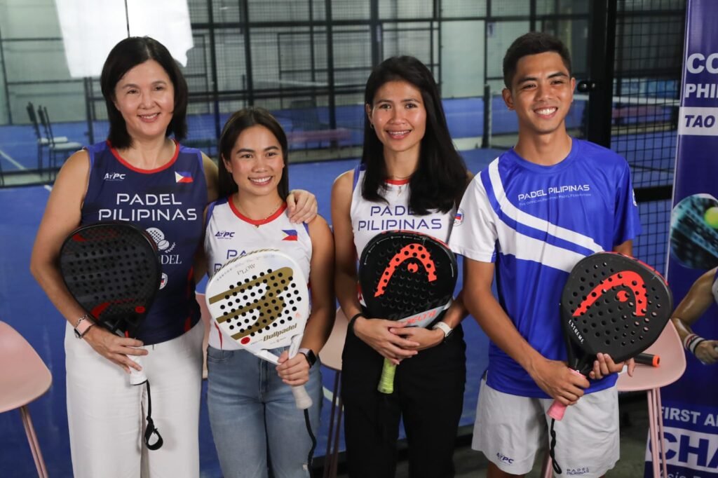 Padel Pilipinas and national athletes Taoyee Tan and Marian Capadocia celebrate their historic feat as the first-ever all-Filipina padel champions. The pair won gold in the Female Pro category at the Asia Pacific Padel Tour Grand Slam in Singapore, October 6, 2024. Joining them are Padel Pilipinas Founder Sen. Pia S. Cayetano and National Team Captain LA Cañizares. (Contributed Photo: PADEL PILIPINAS / Jansen Romero)