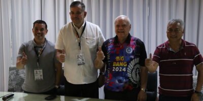 (From left to right) Philippine Sports Commission Executive Director Paulo Francisco Tatad, PSC Chairman Richard Bachmann, Puerto Princesa City Mayor Lucilo Bayron, and City Sports Director Atty. Rocky Austria in a group photo during the press conference at the City Mayor's Office prior to the opening of Batang Pinoy 2024 National Championships. [PSC photo]