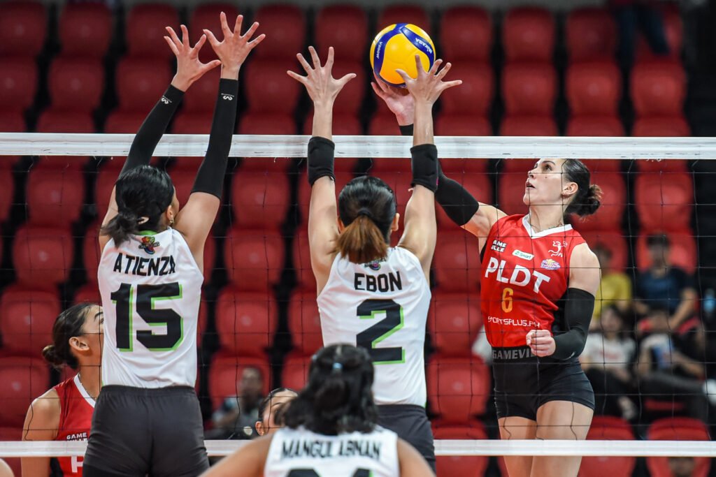 PLDT High Speed Hitters’ Savi Davison in action, showcasing her skill and determination on the court during an intense PVL match [PVL Images]