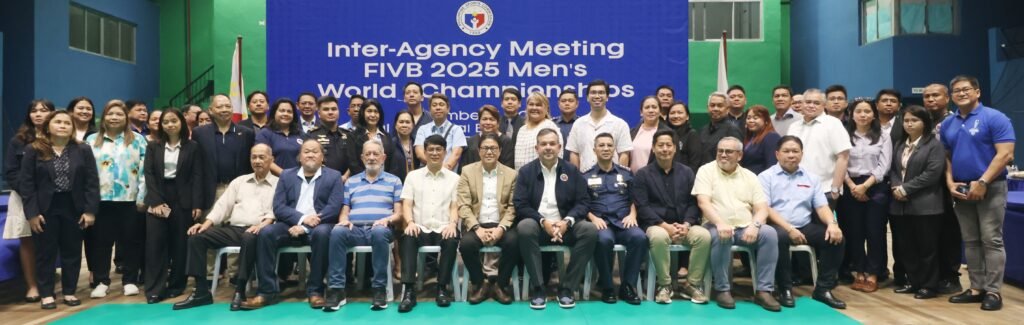 ASIAN Volleyball Confederation and Philippine National Volleyball Federation Ramon “Tats” Suzara, Philippine Sports Commission chairman Richard “Dickie” Bachmann, members of the Local Organizing Committee and representatives from key government agencies and organizations get the ball rolling for the FIVB 2025 Men’s Volleyball World Championship. [PSC photo]