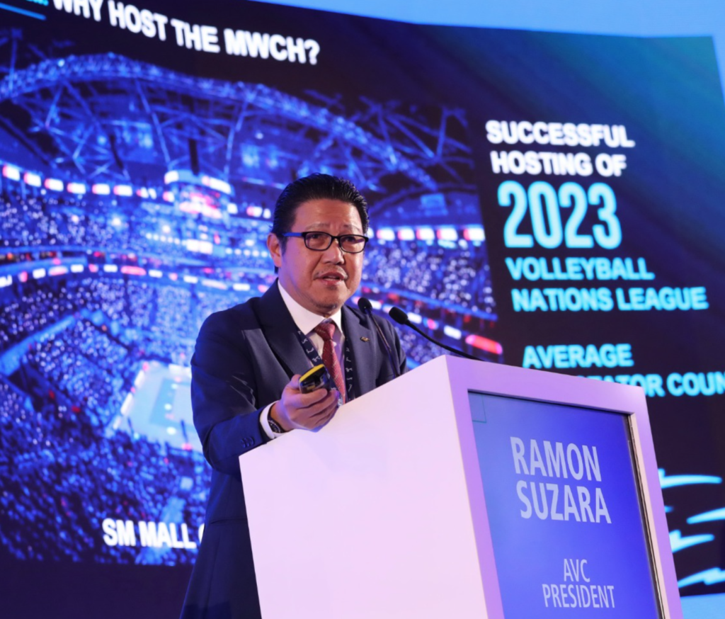 AVC and PNVF president Ramon “Tats” Suzara speaks before the39th FIVB World Congress in Porto, Portugal.