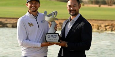 John Catlin, 2024 Asian Tour Order of Merit champion, and Cho Minn Thant, Commissioner & CEO Asian Tour. [photo credit: Paul Lakatos]