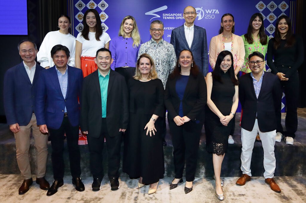 Back Row: Amanda Anisimova, WTA Player; Wang Xinyu, WTA Player; Anna Kalinskaya, WTA Player; Minister Edwin Tong, Minister for Culture, Community and Youth and Second Minister for Law; Mr Kon Yin Tong, Chairman, Sport Singapore; Elise Mertens, WTA Player; Ajla Tomljanović, WTA Player; Emma Raducanu, WTA Player Front Row (L-R): Mr. Quek Swee Kuan, CEO, Kallang Alive Sport Management; Mr. Keith Magnus, Chairman, Kallang Alive Sport Management; Mr. Alan Goh, CEO, Sport Singapore; Ms. Laura Ceccarelli, Chief Operating Officer, APG and Co-Tournament Director of the Singapore Tennis Open 2025; Ms. Cristina Romero, Supervisor, Women's Tennis Association; Ms. Jasmine Quek, President, Singapore Tennis Association Mr. Yazed Osman, Group Head of Events & Placemaking and Place Management, Kallang Alive Sport Management and Co-Tournament Director of the Singapore Tennis Open 2025 (Credit: Ministry of Culture, Community & Youth)