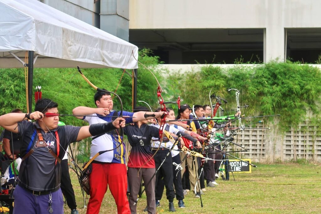 Archers from various archery clubs form a firing line as they prepare to shoot at targets on the CV Archery range. [PR photo]