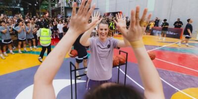 The WNBA star engages with young Filipino athletes at the Her Hoops skills camp.