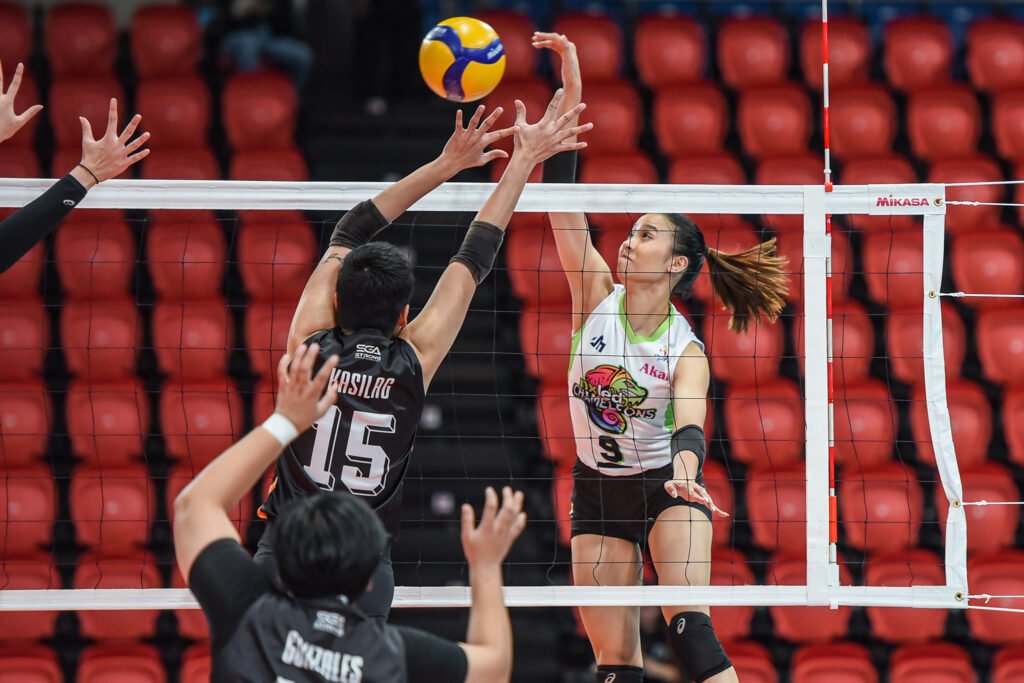 Nxled’s Chiara Permentilla rises for a powerful attack against the Farm Fresh defense. [PVL photo]