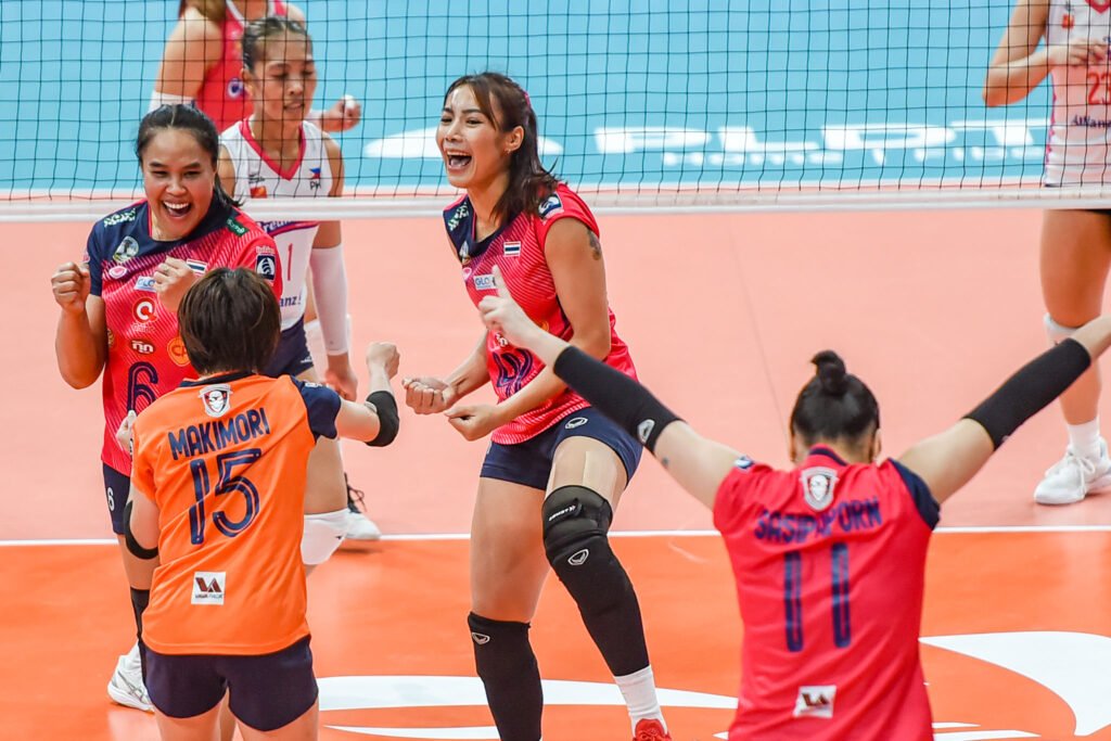 Nakhon Ratchasima celebrates after securing a spot in the AVC semifinals at the Philsports Arena. [PVL Images]