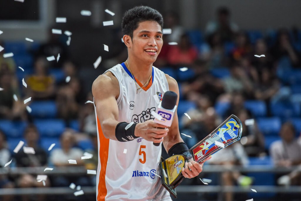 Jude Garcia celebrates his historic third consecutive MVP award at the Spikers' Turf Open Conference [Spikers Turf photo]
