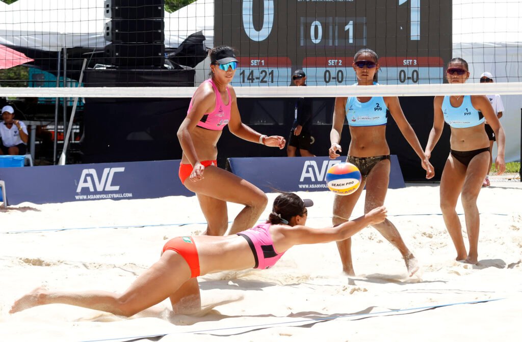 Sofia Pagara and Khylem Progella in action during their match against China’s Yu Tong and Jiang Kaiyue.