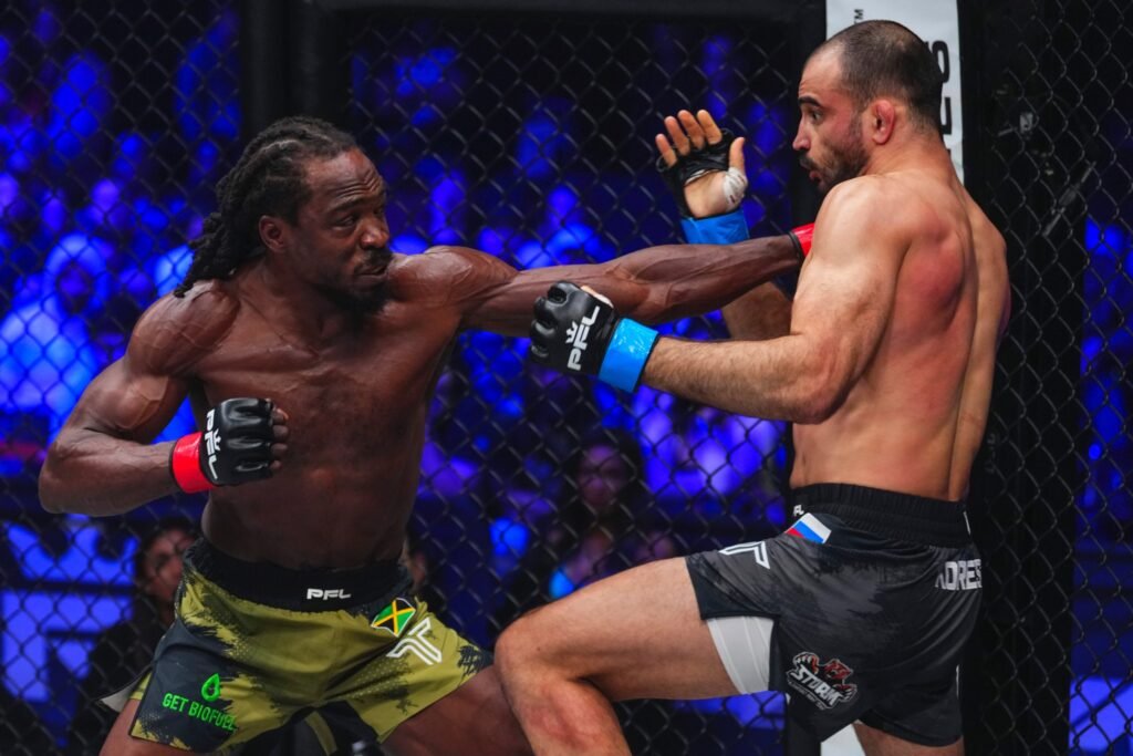 Jason Jackson exchanges hits with Andrey Koreshkov [PFL photo]