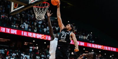 Ivan Almeida #23 of Kriol Star Basketball dunks the ball during the game against ASC Ville de Dakar during the Sahara Conference on May 1, 2025 at Dakar Arena. Photo Credit: Armand Lenoir, BAL/Getty Images
