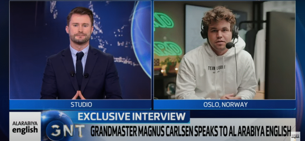 Magnus Carlsen during his exclusive interview with Al Arabiya News