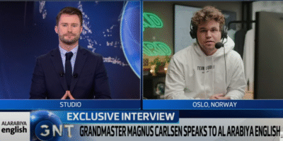 Magnus Carlsen during his exclusive interview with Al Arabiya News
