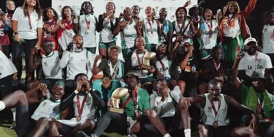 Nigeria’s women’s team celebrate after clinching gold over Morocco. [photo credit: IFAF]