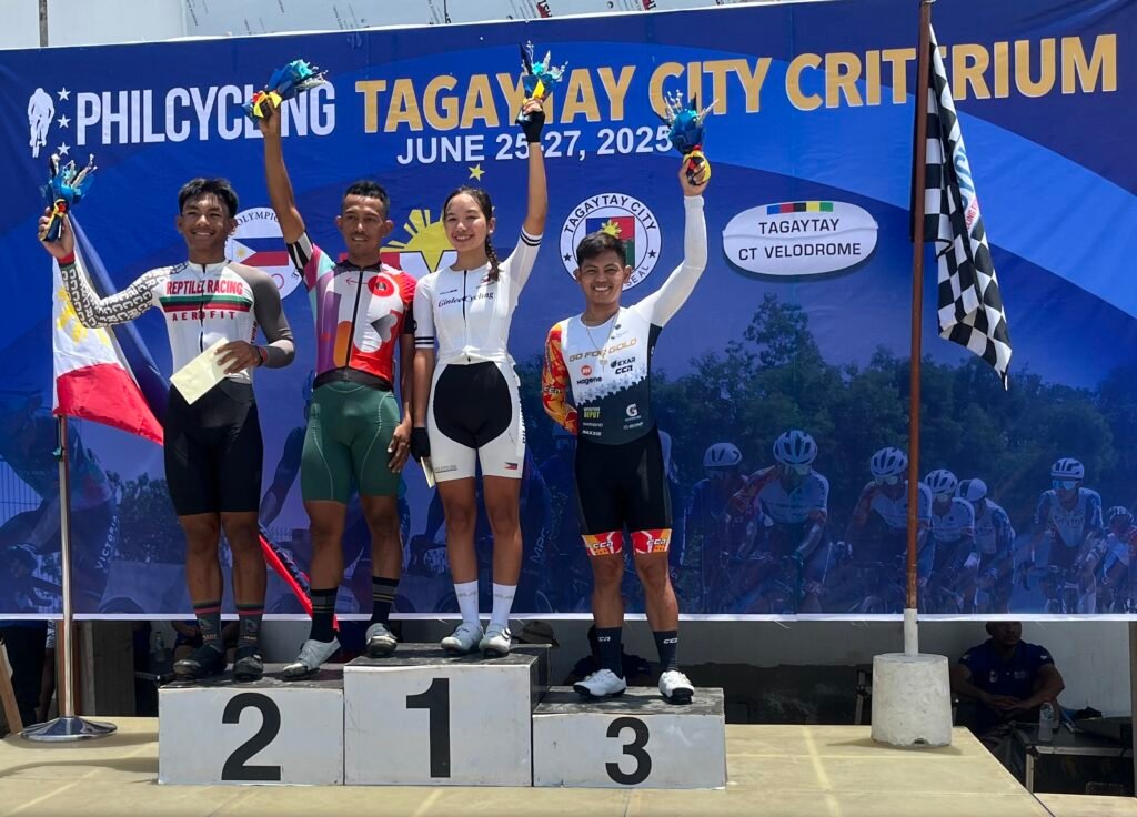 Veterans Juan Carlos Barrios (second from left) and Ronnel Hualda (right), together with rising stars Daniel Cortero (left) and Maritanya Krogg, led the gold medal charge for Philippine cycling on Day 1.