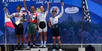 Veterans Juan Carlos Barrios (second from left) and Ronnel Hualda (right), together with rising stars Daniel Cortero (left) and Maritanya Krogg, led the gold medal charge for Philippine cycling on Day 1.