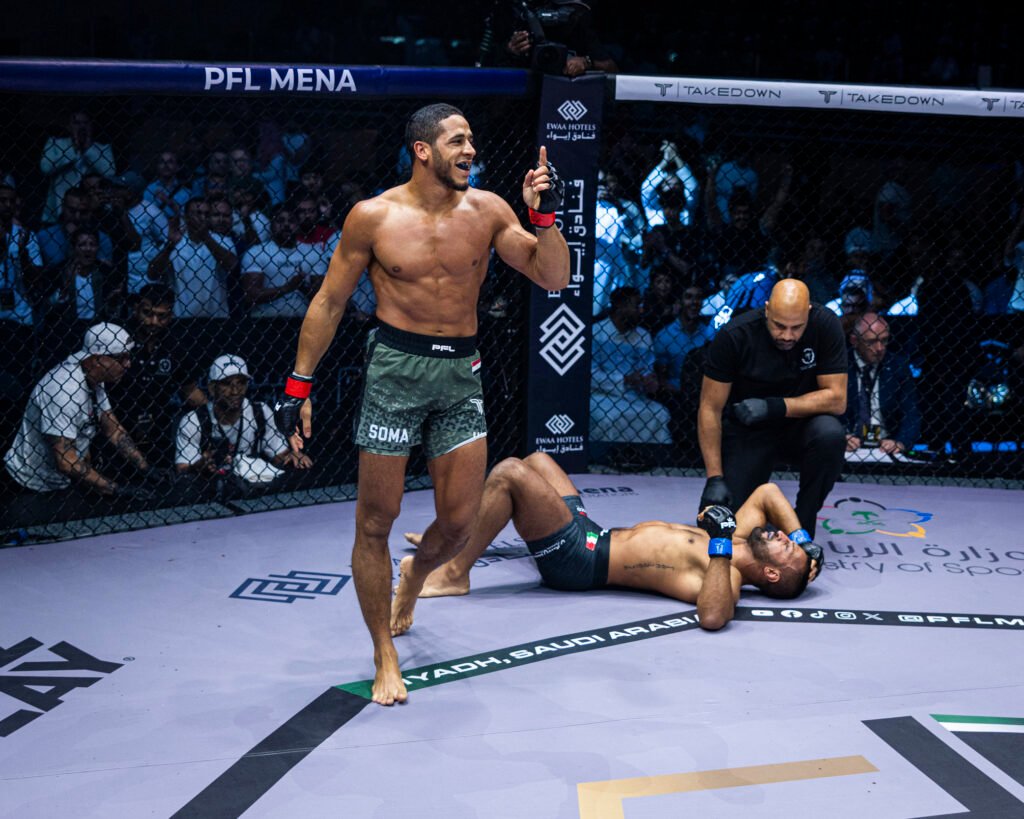 Omar El Dafrawy celebrates his first-round submission victory in Riyadh [PFL photo]