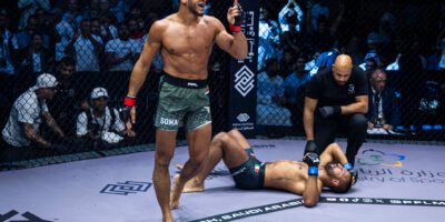 Omar El Dafrawy celebrates his first-round submission victory in Riyadh [PFL photo]