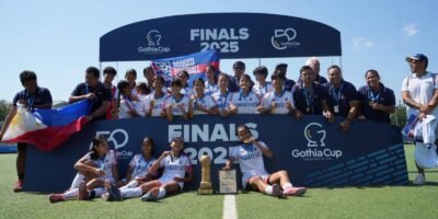 MAKATI FC celebrates its Girls 13 (2012) championship conquest in the Gothia World Youth Cup in Gothenburg, Sweden on Saturday. [MAKATI FC PHOTO]