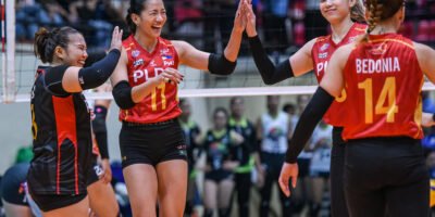 PLDT celebrates a dominant first-set finish at USJ-Recoletos Coliseum [PVL Images]
