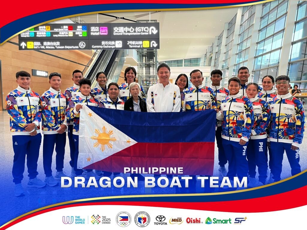 Filipino athletes arrive in Chengdu ahead of the anticipated World Games opening festivities. [Philippine Olympic Committee photo]