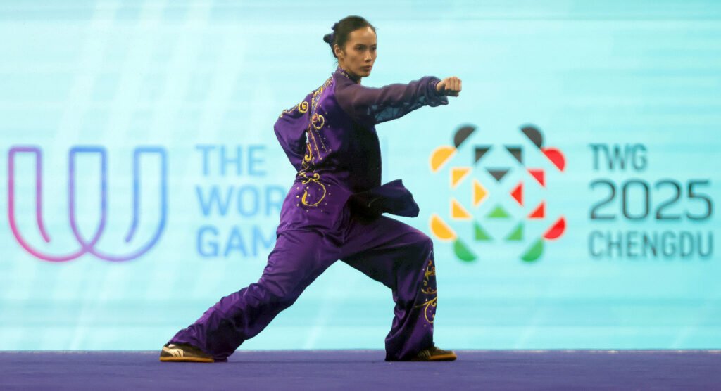 Agatha Wong performs her taijiquan routine during the women’s wushu competition at the 2025 World Games [photo credit: Chengdu World Games 2025]