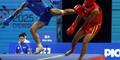 Baylon in action during his aggressive performance against Kazakhstan’s Karimov