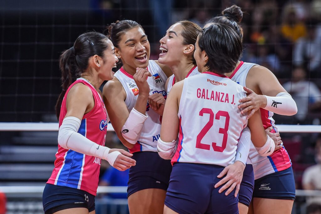 Creamline celebrates its bronze medal win after sweeping Cignal in the PVL On Tour. [PVL Images]