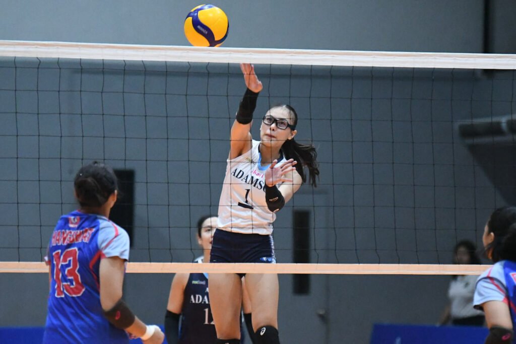 Adamson’s Shaina Nitura soars for a kill against Arellano’s defense. [PVL Images]