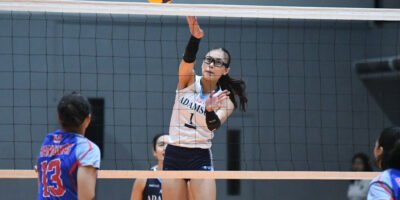 Adamson’s Shaina Nitura soars for a kill against Arellano’s defense. [PVL Images]