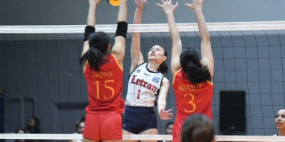 Letran’s Judiel Nitura powers through Mapua’s defense in the V-League Collegiate Challenge 2025. [PVL Images]