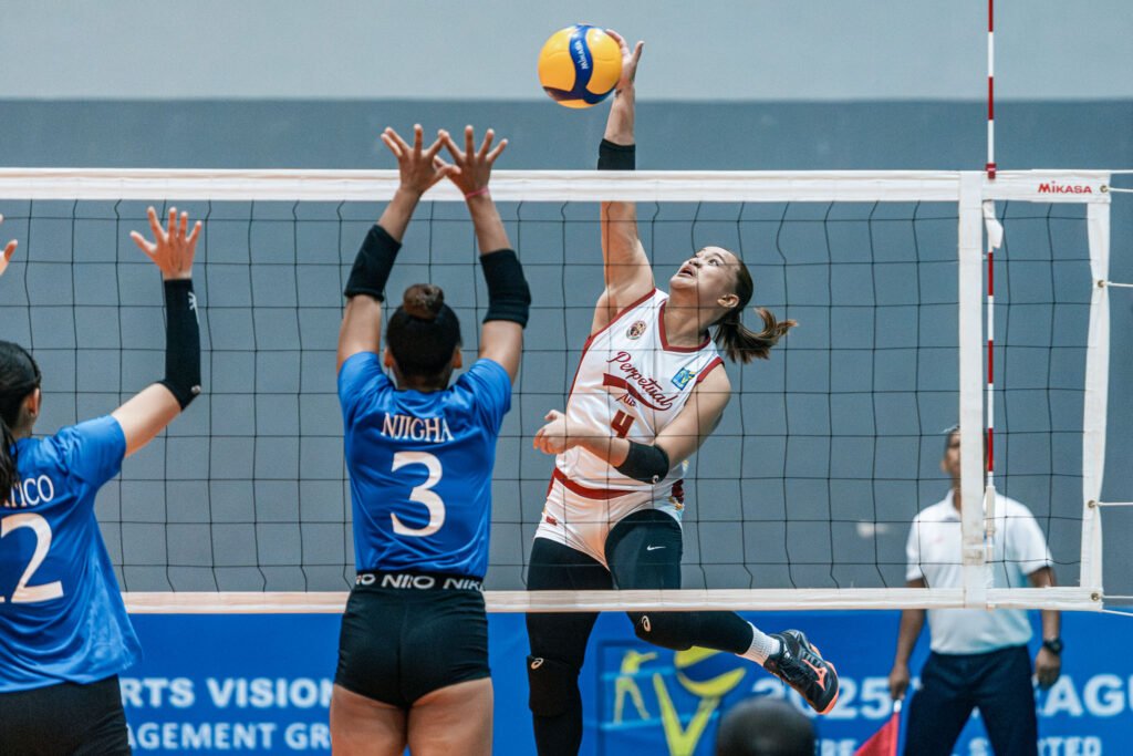 Shaila Omipon delivers a key ace for Perpetual Help Lady Altas. [PVL Images]