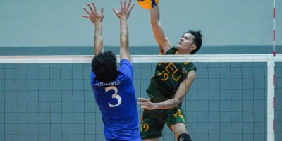 FEU’s Amet Bituin fires a kill against Ateneo’s defense in the V-League Collegiate Challenge 2025. [PVL Images]