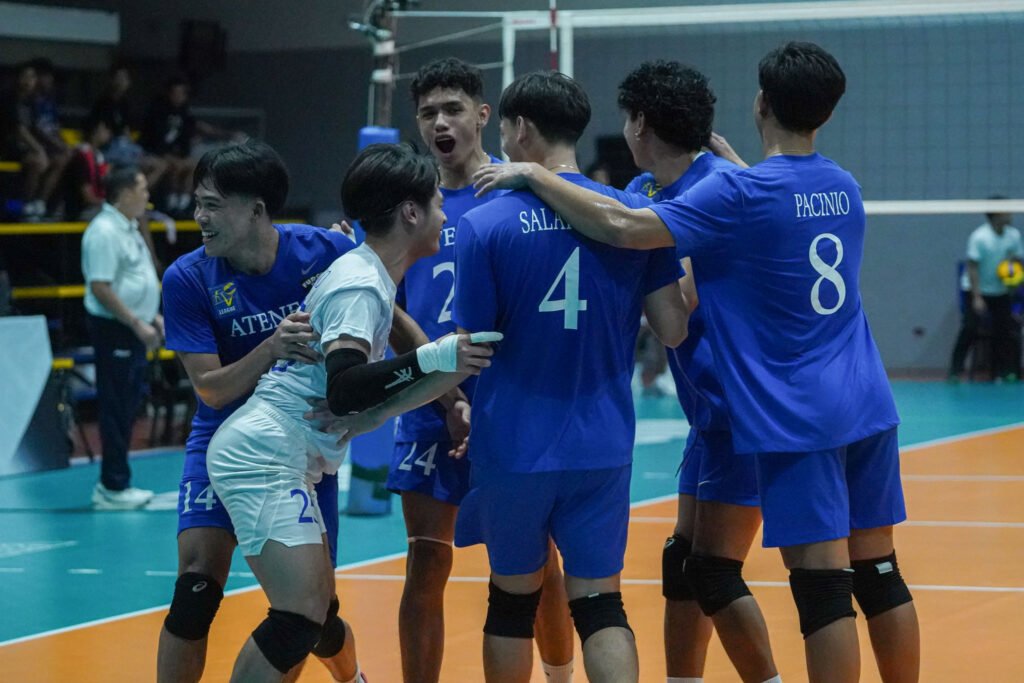 Ateneo celebrates after securing its first win in the 2025 V-League Collegiate Challenge. [PVL Images]