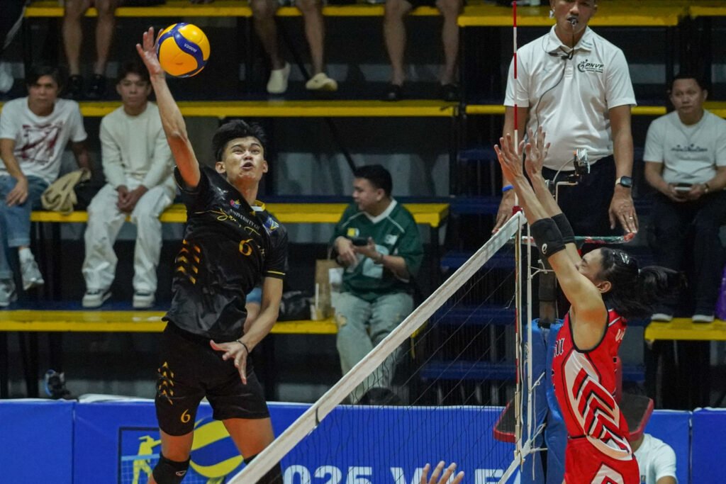 Al Bukharie Sali rises for a kill against Letran’s defense in UST’s comeback win. [PVL Images]