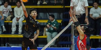 Al Bukharie Sali rises for a kill against Letran’s defense in UST’s comeback win. [PVL Images]