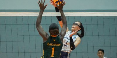 Shaina Nitura soars for one of her 27 attack points in Adamson’s win over FEU. [PVL Images]