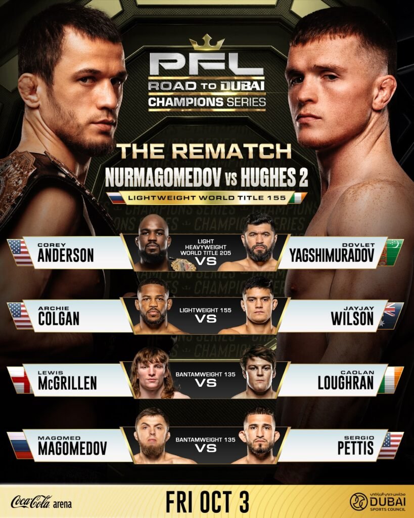 Usman Nurmagomedov and Paul Hughes headline the PFL Champions Series: Road to Dubai rematch.