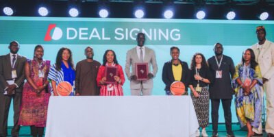 BAL President Amadou Gallo Fall and Afreximbank Executive Vice President Kanayo Awani during the signing ceremony at IATF2025.