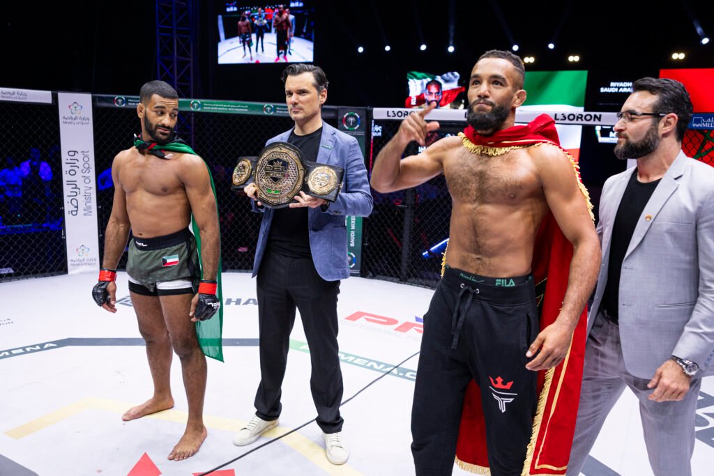 Mohammad Alaqraa celebrates after a stunning 21-second TKO win in the semifinals. [PFL photo]