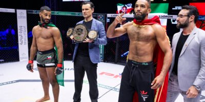 Mohammad Alaqraa celebrates after a stunning 21-second TKO win in the semifinals. [PFL photo]