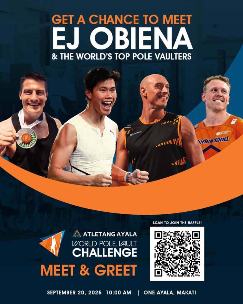 EJ Obiena leads the field at the Atletang Ayala World Pole Vault Challenge.