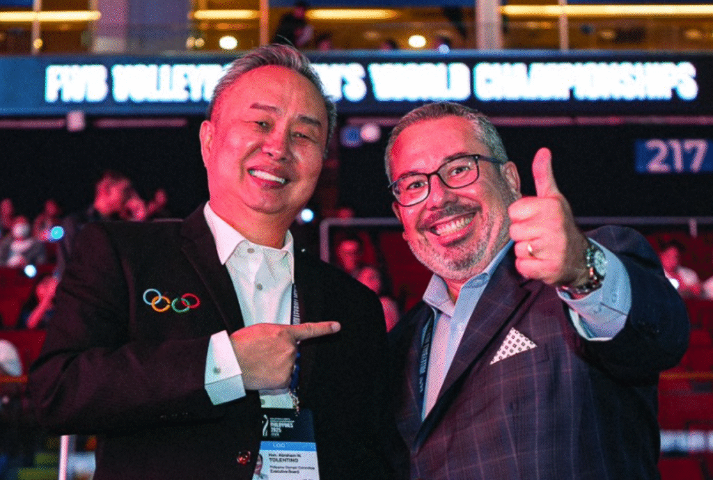POC president Abraham “Bambol” Tolentino with FIVB president Fabio Azevedo during the opening ceremony last Friday at the MOA Arena. [PNVF Photo]