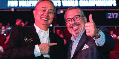 POC president Abraham “Bambol” Tolentino with FIVB president Fabio Azevedo during the opening ceremony last Friday at the MOA Arena. [PNVF Photo]