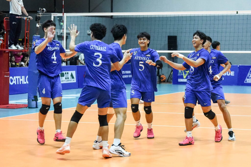 Ateneo celebrates after clinching solo fourth with a sweep of Arellano. [PVL Images]