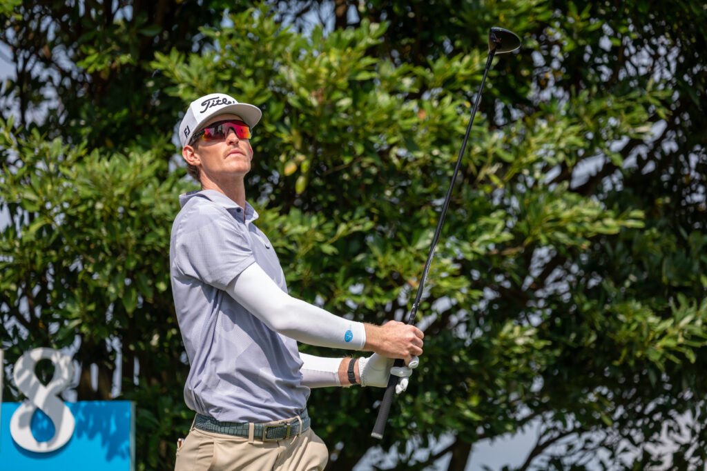 Charles Porter lines up a putt during the third round of the Yeangder TPC. [photo credit: Asian Tour]