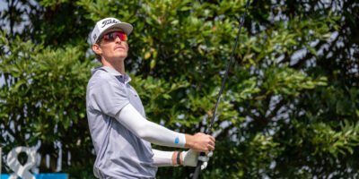 Charles Porter lines up a putt during the third round of the Yeangder TPC. [photo credit: Asian Tour]