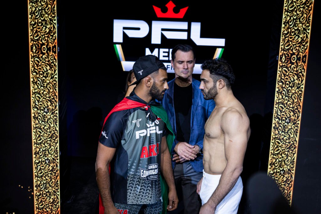 Mohammad Alaqraa and Ayman Galal face off after official weigh-ins.
